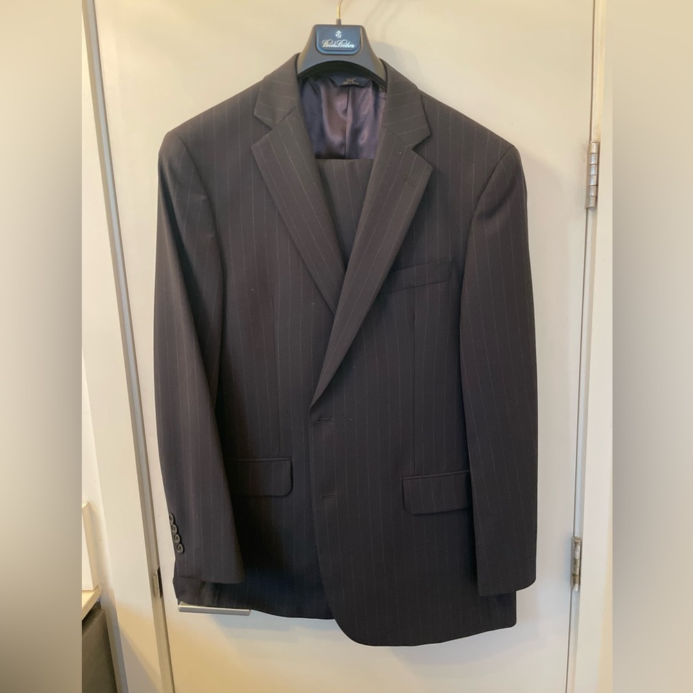 Brooks brothers black pinstripe suit - jacket 44 LG, pants 38 LG - new w tags